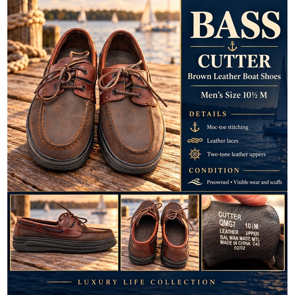 Bass Cutter QMG7 Mens Brown Leather Boat Shoes Moc Toe Loafers Size 10.5 M